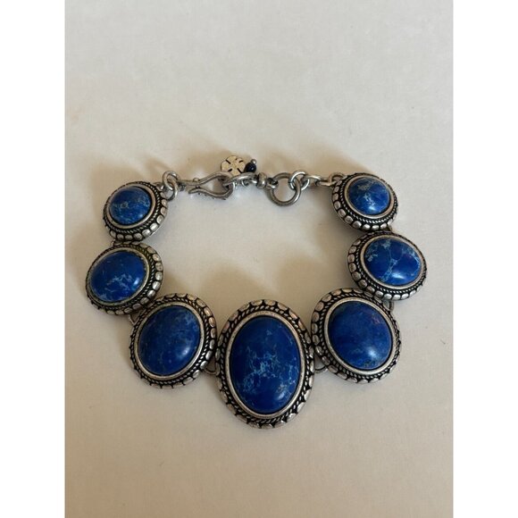 Lucky Brand Bracelet Boho Southwestern Style Blue Oval Cabochons Silver Tone - Picture 2 of 8